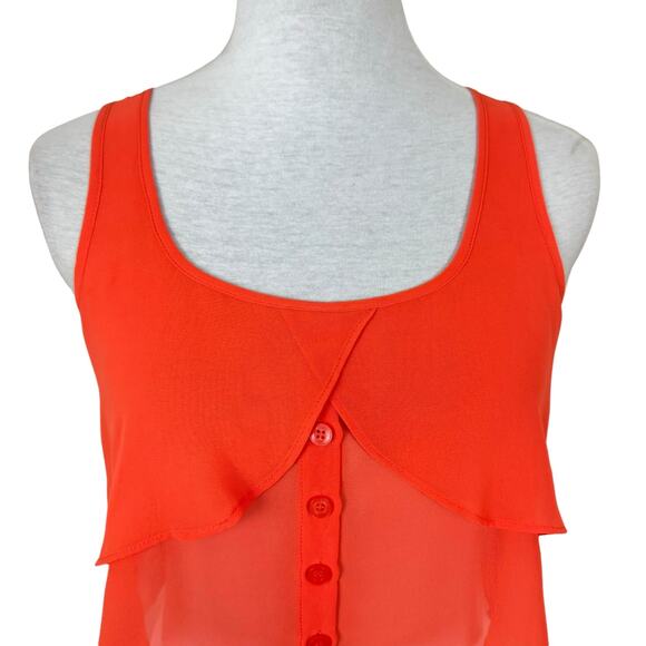 BCBGeneration NWOT Orange Flowy Layered Button Up Crop Top Sheer Tank - Picture 7 of 13